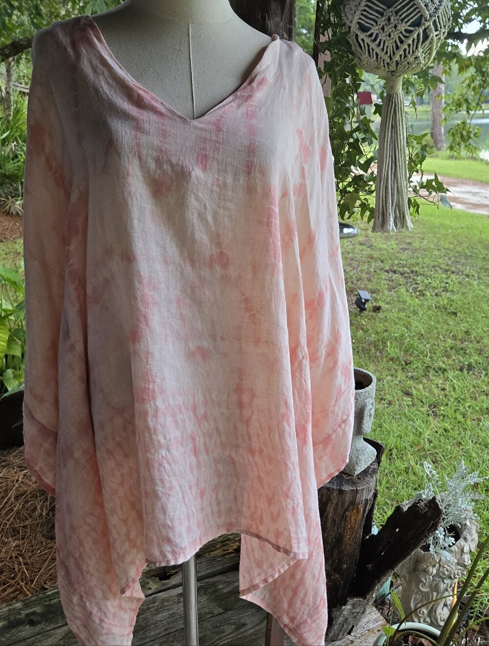 Florabella 100% Linen Peach Abstract Print Caftan Size Extra Large